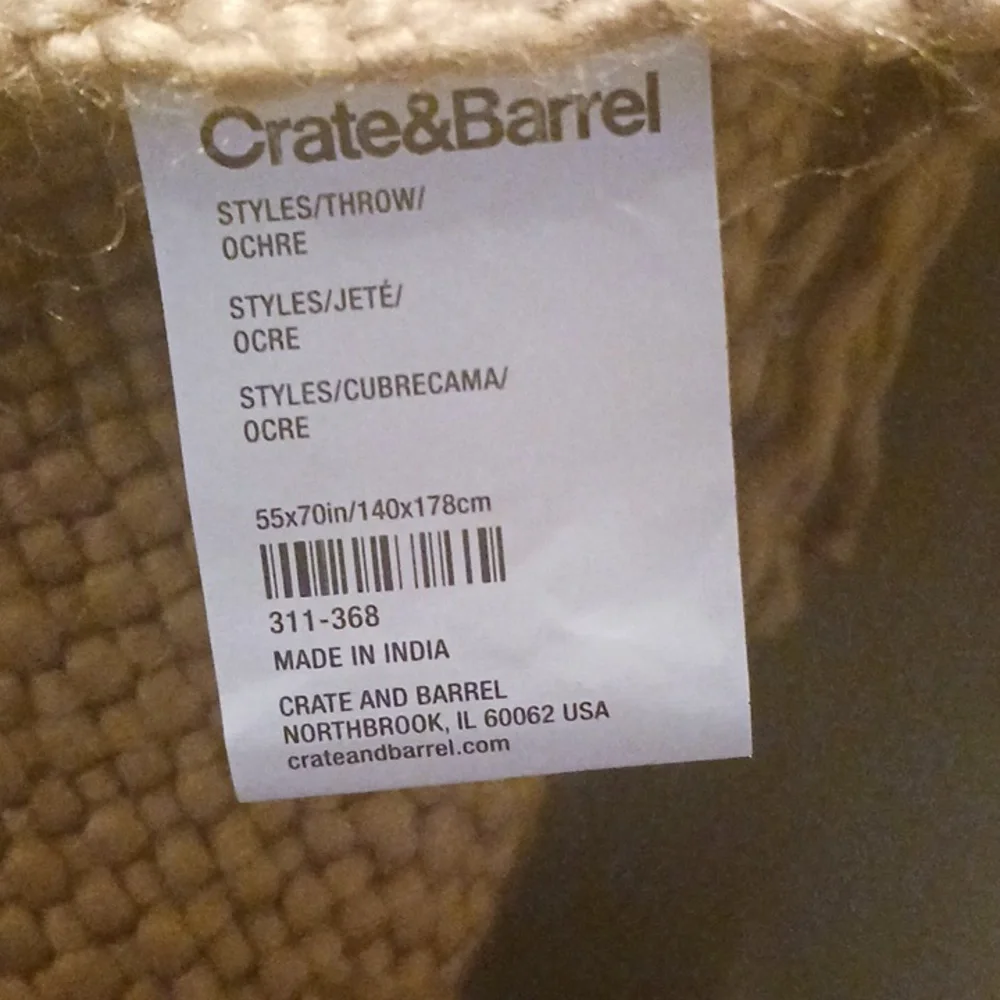 Crate & Barrel Mustard Indian Throw 55x70